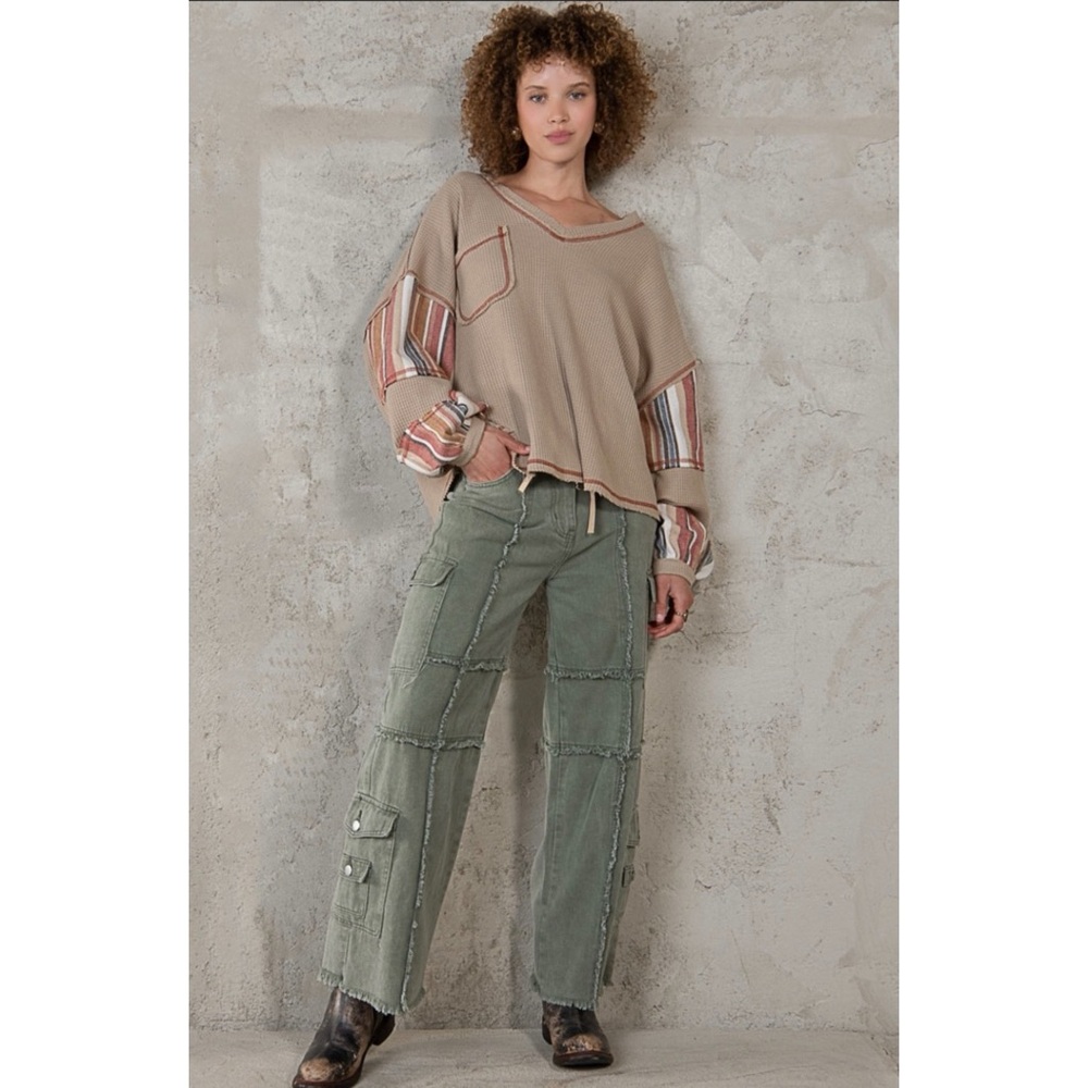 POL Army Green Frayed Edge Utility Jeans Relaxed Fit - Picture 13 of 14